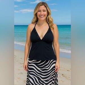 Calvin Klein Black Embellished Tankini Top Size 10